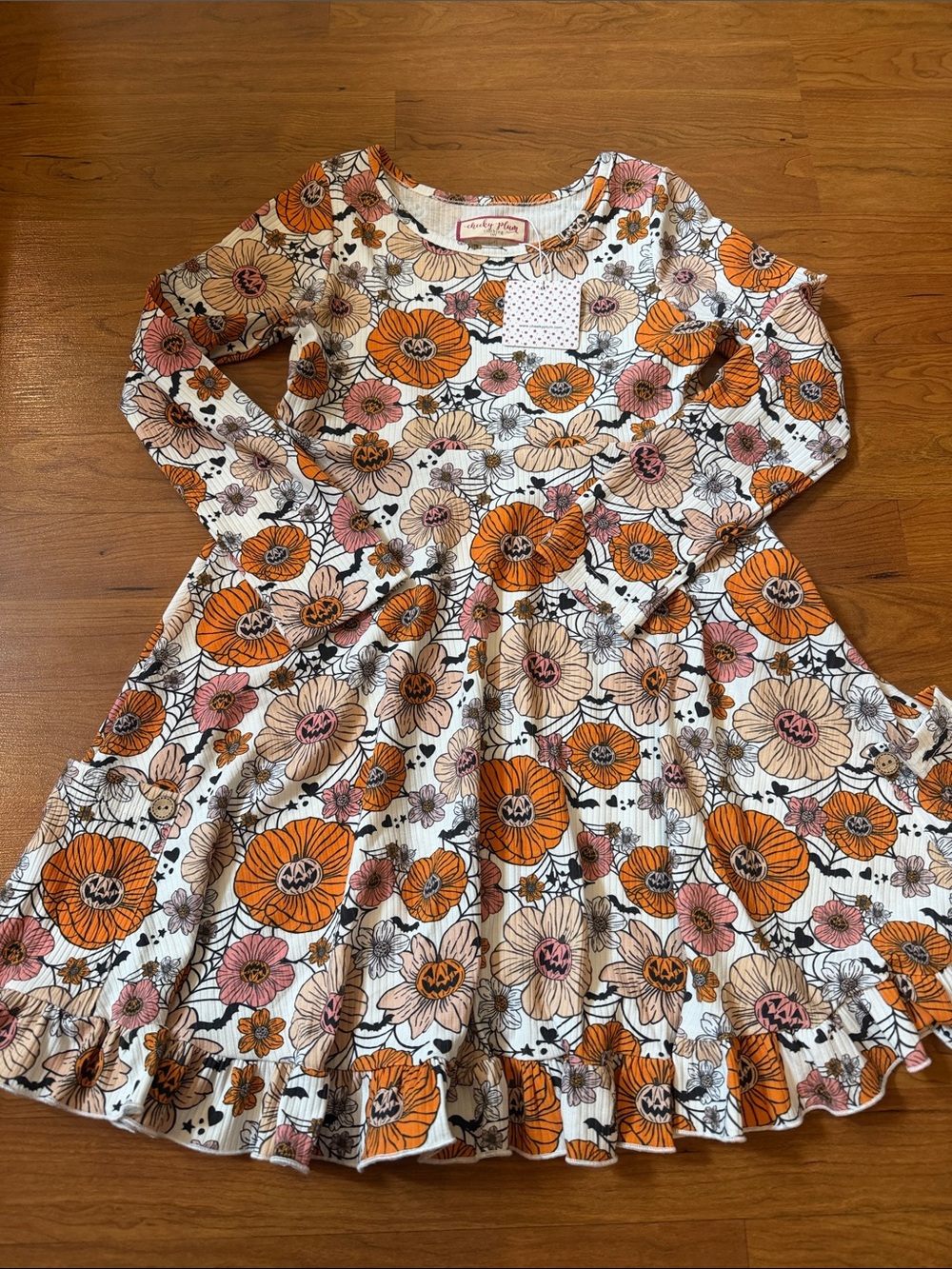 Brand new Cheeky  plum Floral Halloween themed Long-Sleeve Twirl Dress size 10Y.